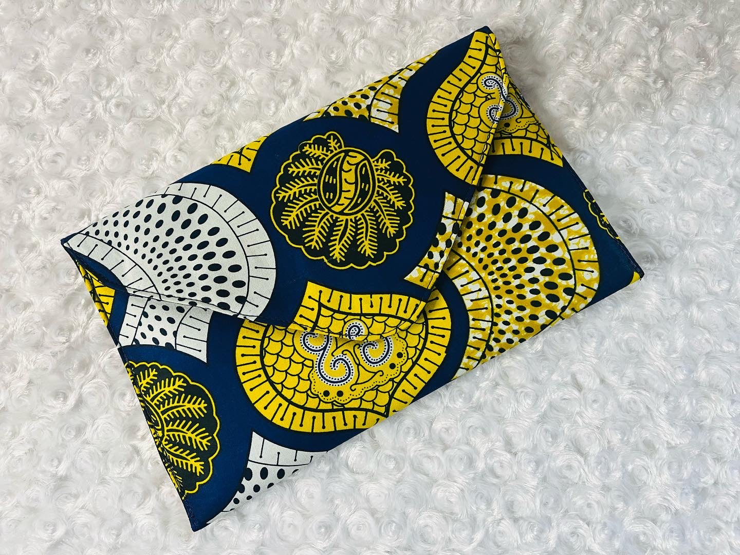 Yellow and blue Ankara clutch